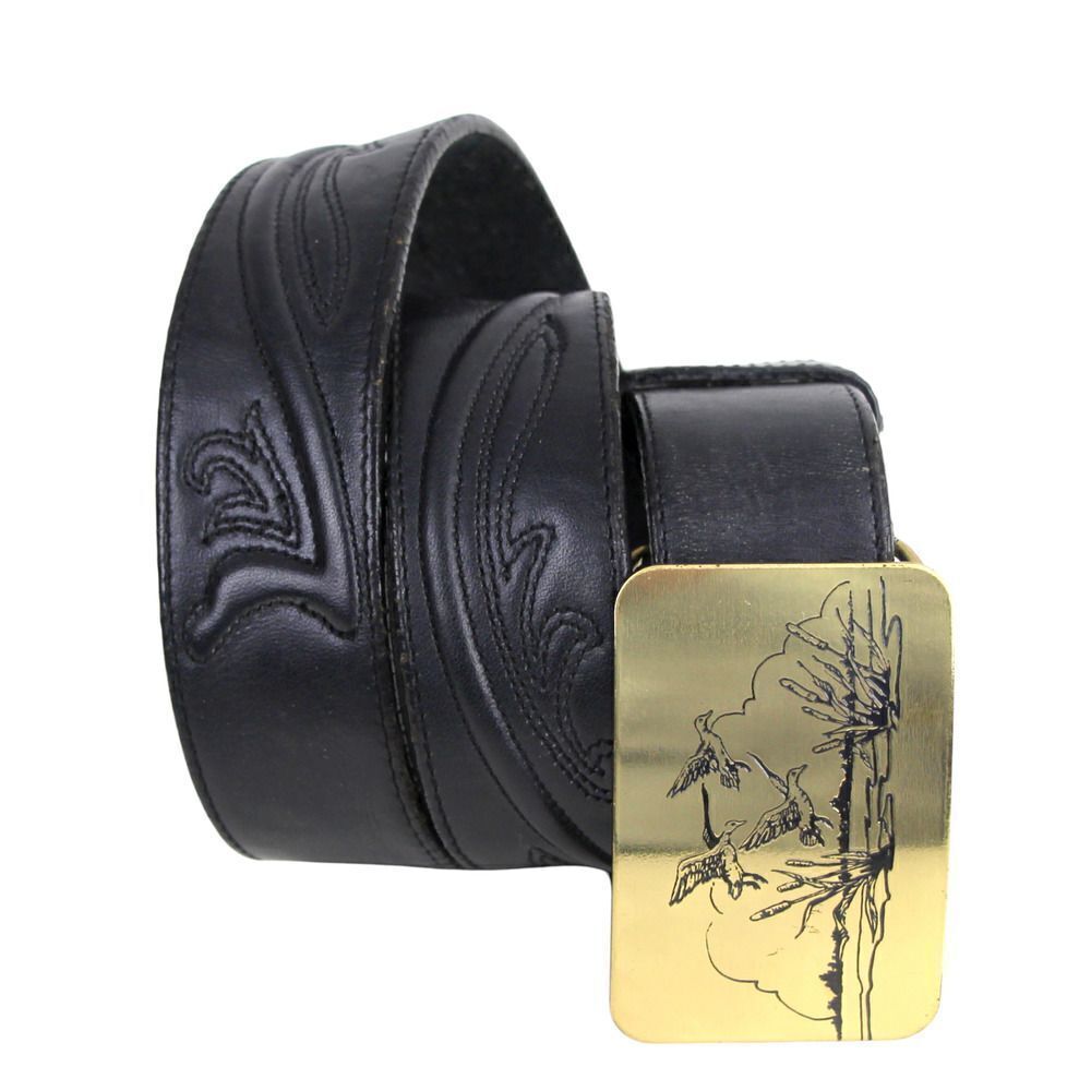 The Great American BLACK GENUINE LEATHER 1 3/8"Wd CASUAL DRESS BELT Sz 36 (F59
